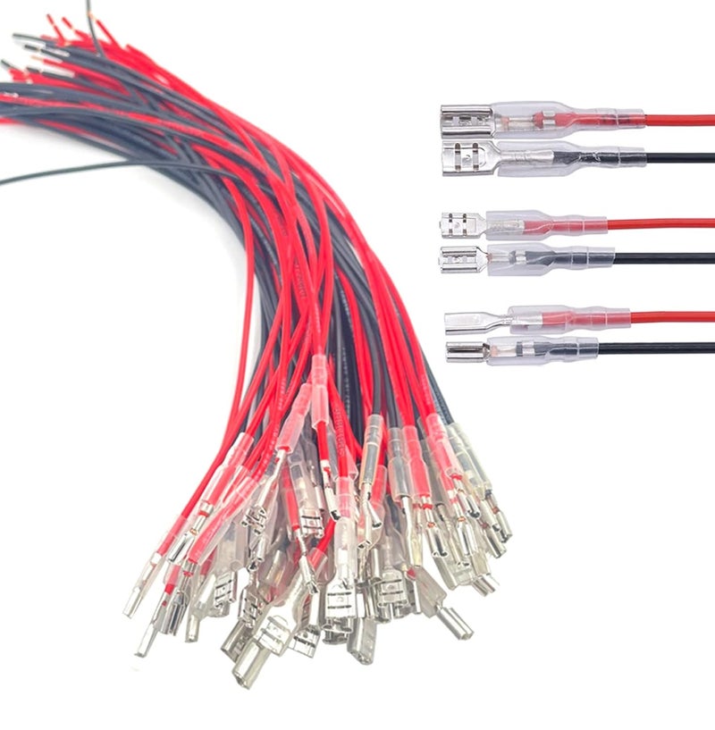 Bstenky 60Pcs 2.8mm 4.8mm and 6.3mm Female Spade Crimp Terminal with Insulating Sleeve and Wire,Female Spade Quick Splice Connector Assortment Kit with 25cm red Black Wires - Image 1